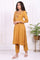 Mustard Floral Embroidered Straight Kurta with Straight Pant and Dupatta Set