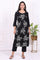 Black Floral Printed Embroidered Rayon Straight Kurta and Pants Set