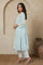 Blue Thread Embroidered Pure Cotton Straight Kurta with Straight Pants and Dupatta Set