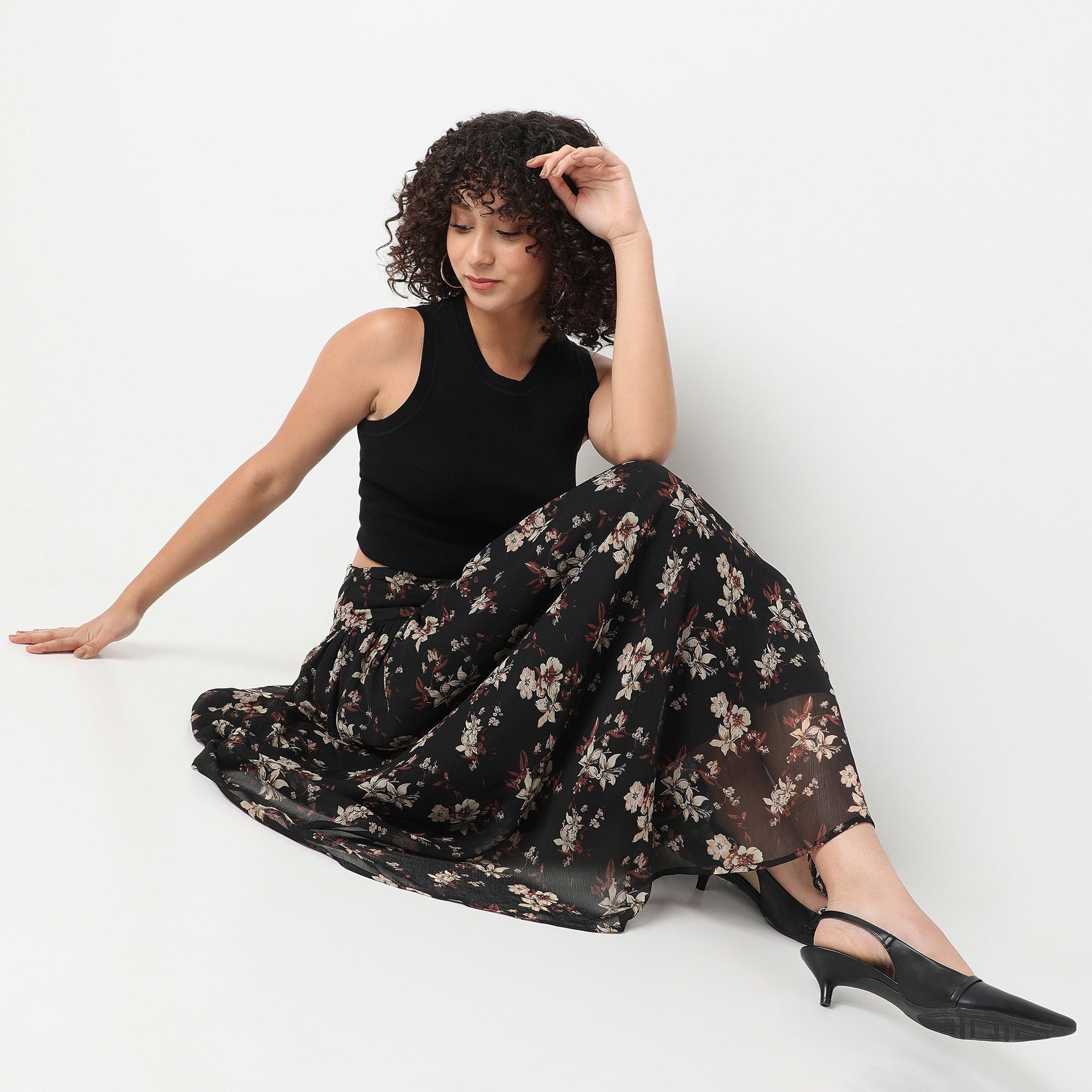 Ankle Length Flare Fit Floral Printed Skirt