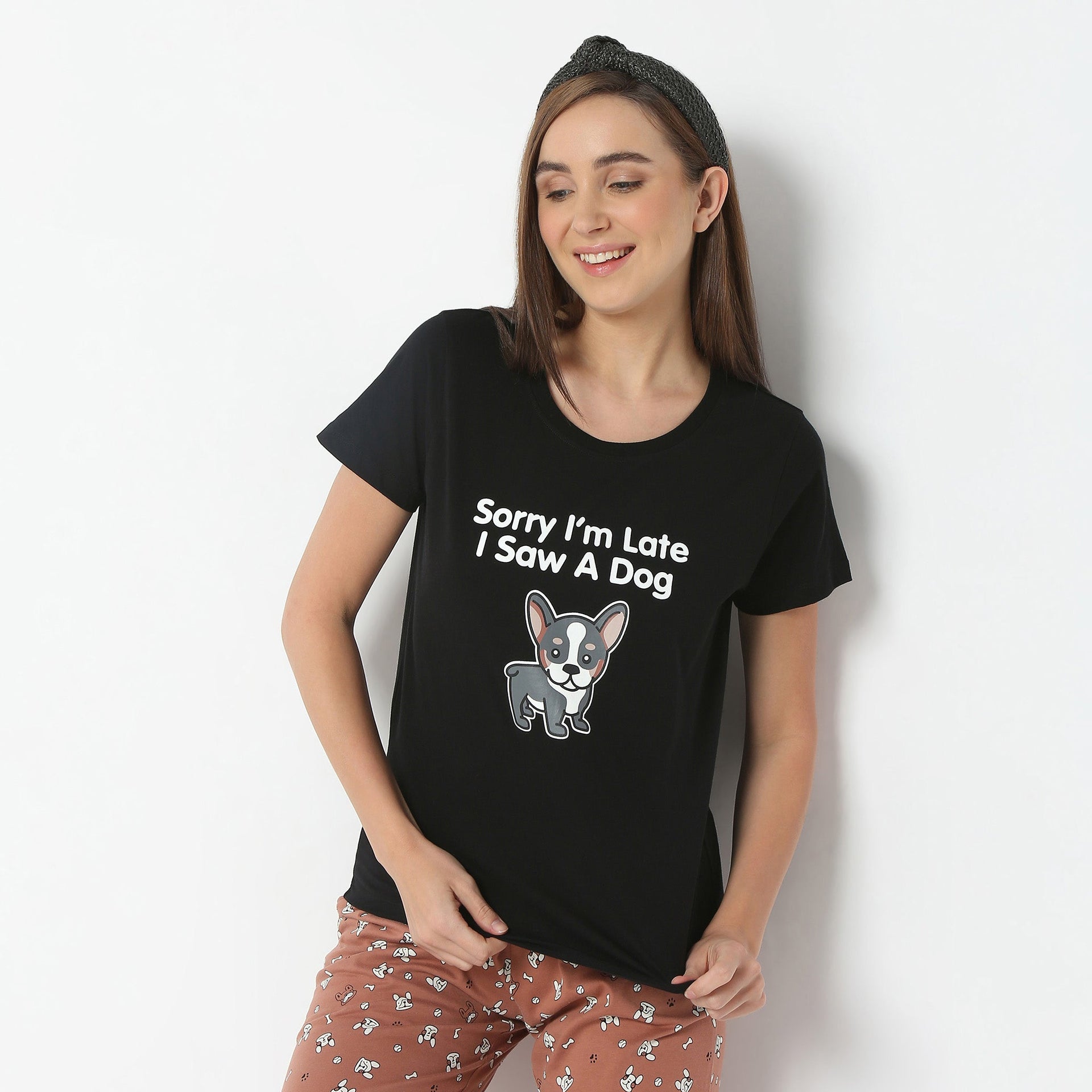 Animal Print Crew Neck Short Sleeve Lounge T-Shirt