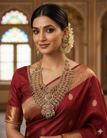 Designer Kempu Grand Wedding 3 Layered Haaram Set