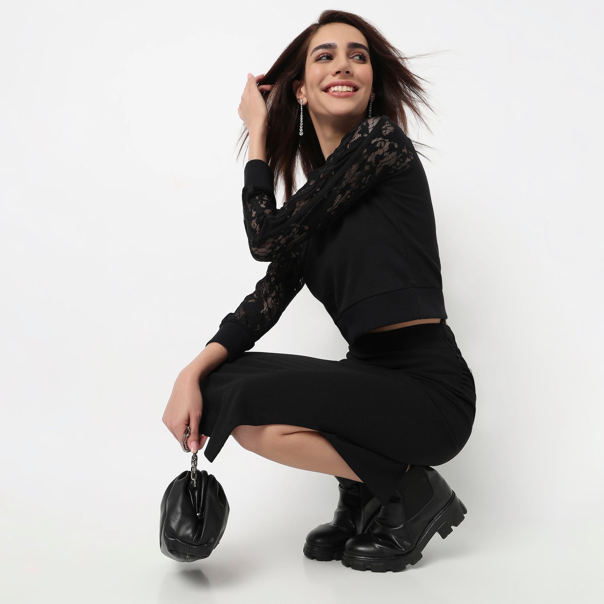 Cotton Lace Sleeve T-Shirt