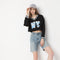 Boxy Fit V-Neck Raw Edge Hem Cropped Sweat Tee