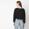 Boxy Fit V-Neck Raw Edge Hem Cropped Sweat Tee