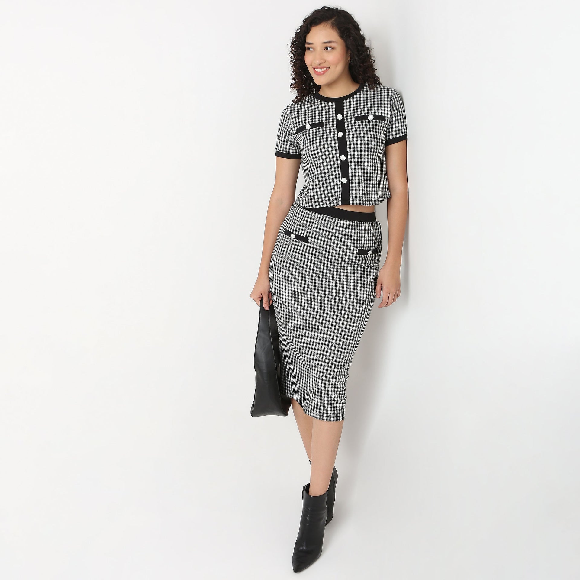 Checkered Betty Top With Front Opening