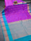 Pure kanjivaram silk saree purple and teal green with copper zari woven buttas and long thread & copper zari woven border