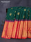 Pure gadwal silk saree green and dual shade of pinkish orange with zari woven buttas and temple design long zari woven border