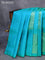 Pure kanjivaram silk saree teal blue and pink with zari woven box type buttas in borderless style