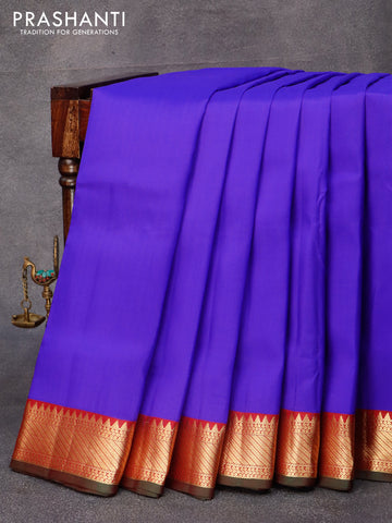 10 yards silk saree royal blue and maroon with plain body and zari woven border