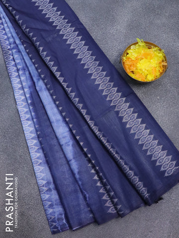 Bamboo silk saree blue shade and navy blue with allover tie & dye prints & thread weaves in borderless style