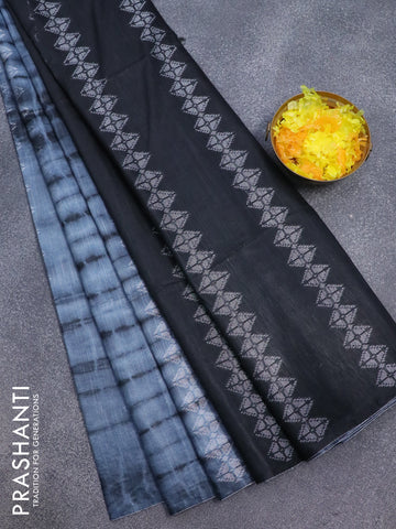 Bamboo silk saree grey and black with allover tie & dye prints & thread weaves in borderless style