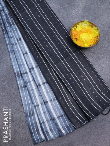 Bamboo silk saree grey and black with allover tie & dye prints & thread stripe pattern and sequin work pallu