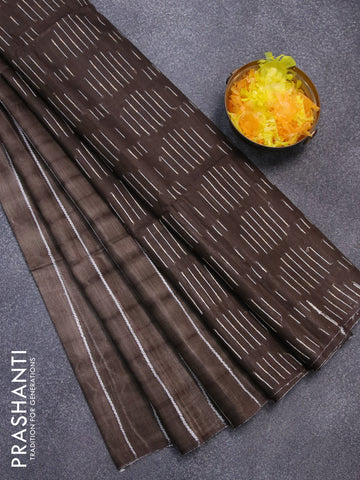 Bamboo silk saree dark coffee brown with allover tie & dye prints & thread weaves and sequin work pallu