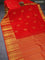 Pure kanjivaram silk saree red and green with zari woven floral buttas and long zari woven border & butta style