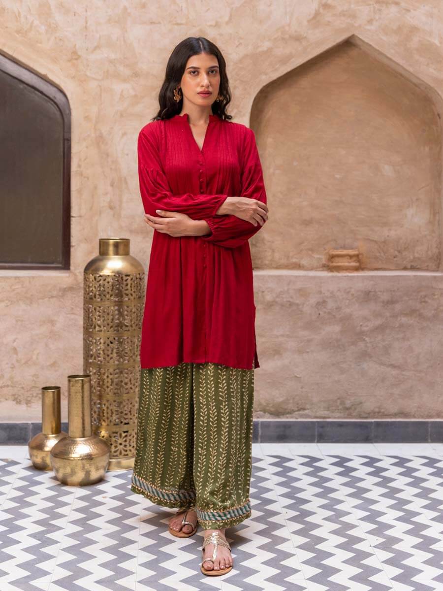 Red Pintuck Kurta