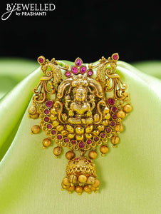 Antique jada billai lakshmi design with pink kemp stone and golden beads hanging