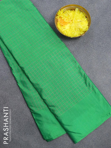 Arani semi silk saree green with allover checked pattern in borderless style