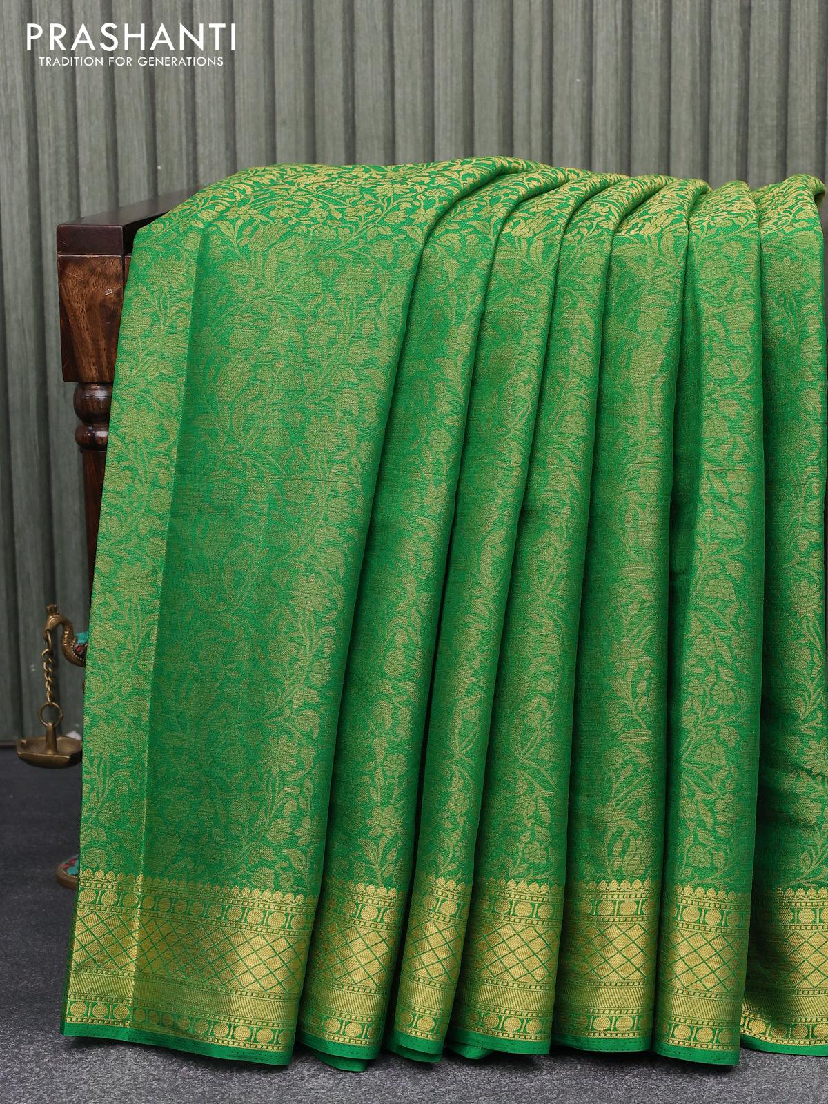 Art chiffon saree green with allover zari woven brocade weaves and zari woven border