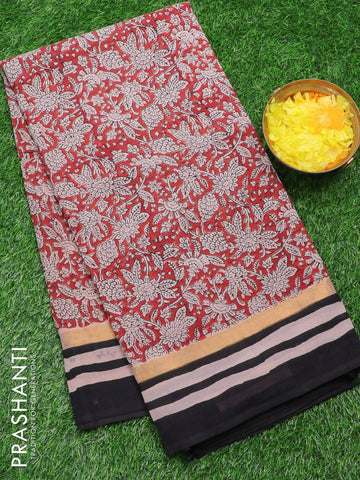 Assam silk saree maroon and black with allover prints and zari woven simple border