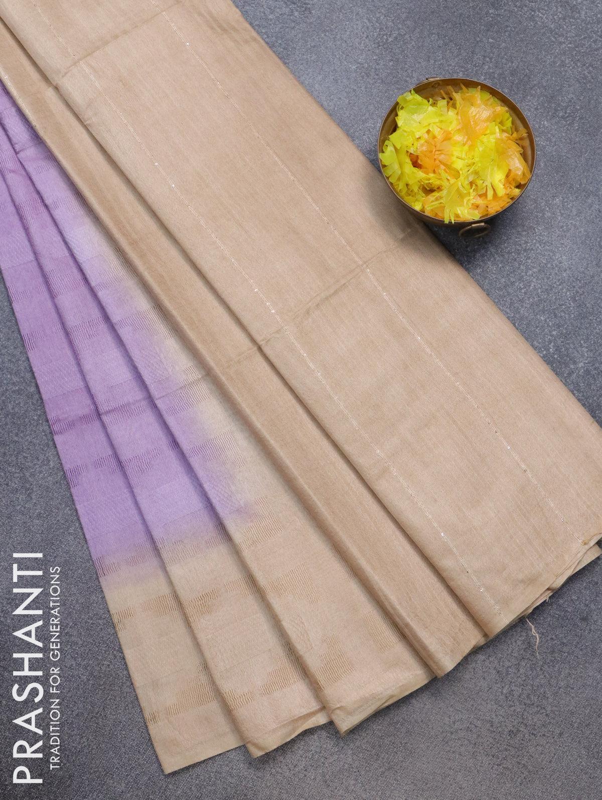 Bamboo silk saree mild purple and sandal with allover thread weaves in borderless style