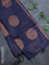 Banarasi cotton saree navy blue with copper zari woven buttas and piping border