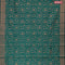 Banarasi cotton saree peacock green with allover copper zari woven floral weaves and zari woven border