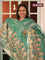 Banarasi tissue organza saree teal green with plain body and kalamkari printed border