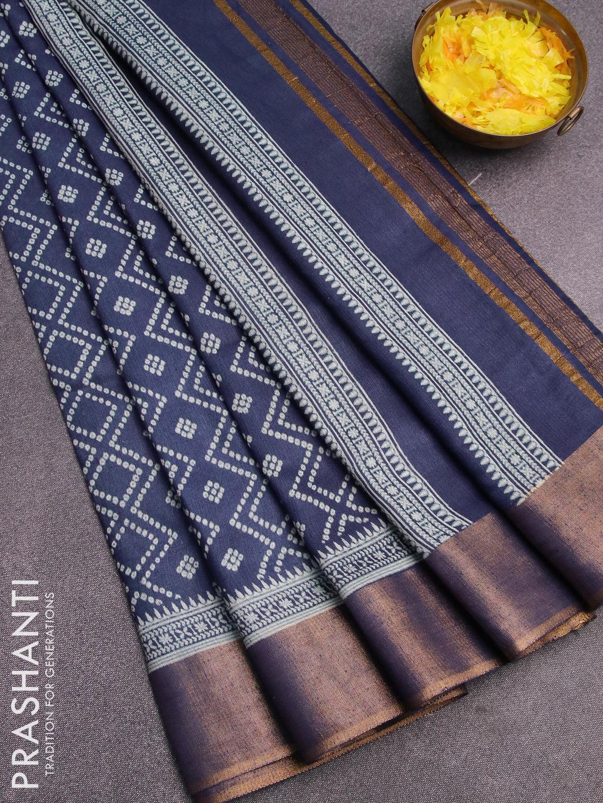 Bhagalpuri saree blue with allover bandhani prints and zari woven border