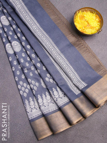 Bhagalpuri saree grey with allover butta prints and zari woven border