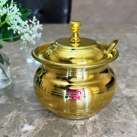 Brass Ghee Pot with lid and spoon, ghee serving container