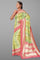 LIGHT OLIVE GREEN and LIGHT PINK DIGITAL PRINT SILK Saree with BANARASI