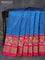 Pochampally silk saree cs blue and pink with plain body and ikat style zari woven border