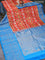 Pochampally silk saree orange and cs blue with allover ikat weaves and long annam zari woven border