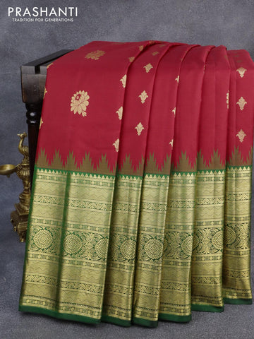 Pure gadwal silk saree red and green with allover zari woven buttas and long zari woven border