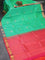 Pure kanjivaram silk saree dual shade of teal bluish green and dual shade of pinkish orange with annam zari woven buttas and zari woven border