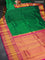 Pure kanjivaram silk saree green and pink with allover self emboss and long rich zari woven annam border