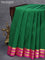 Pure Kanjivaram silk saree green and pink with plain body and zari woven border