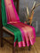 Pure Kanjivaram silk saree green and pink with plain body and zari woven border