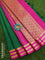 Pure Kanjivaram silk saree green and pink with plain body and zari woven border