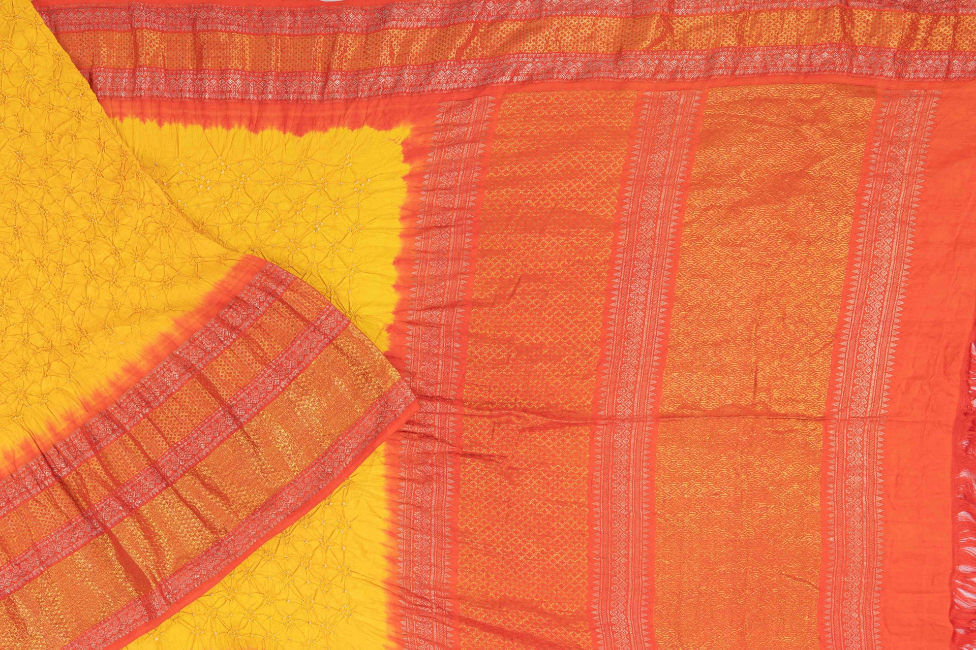 Kancheepuram Silk Bandhani Yellow Saree