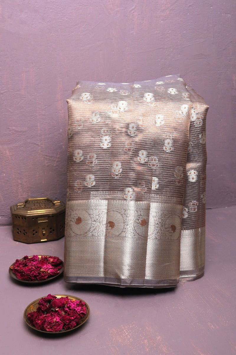 Fancy Organza Grey Saree