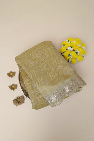 Designer Tissue Crush Pale Yellow Saree