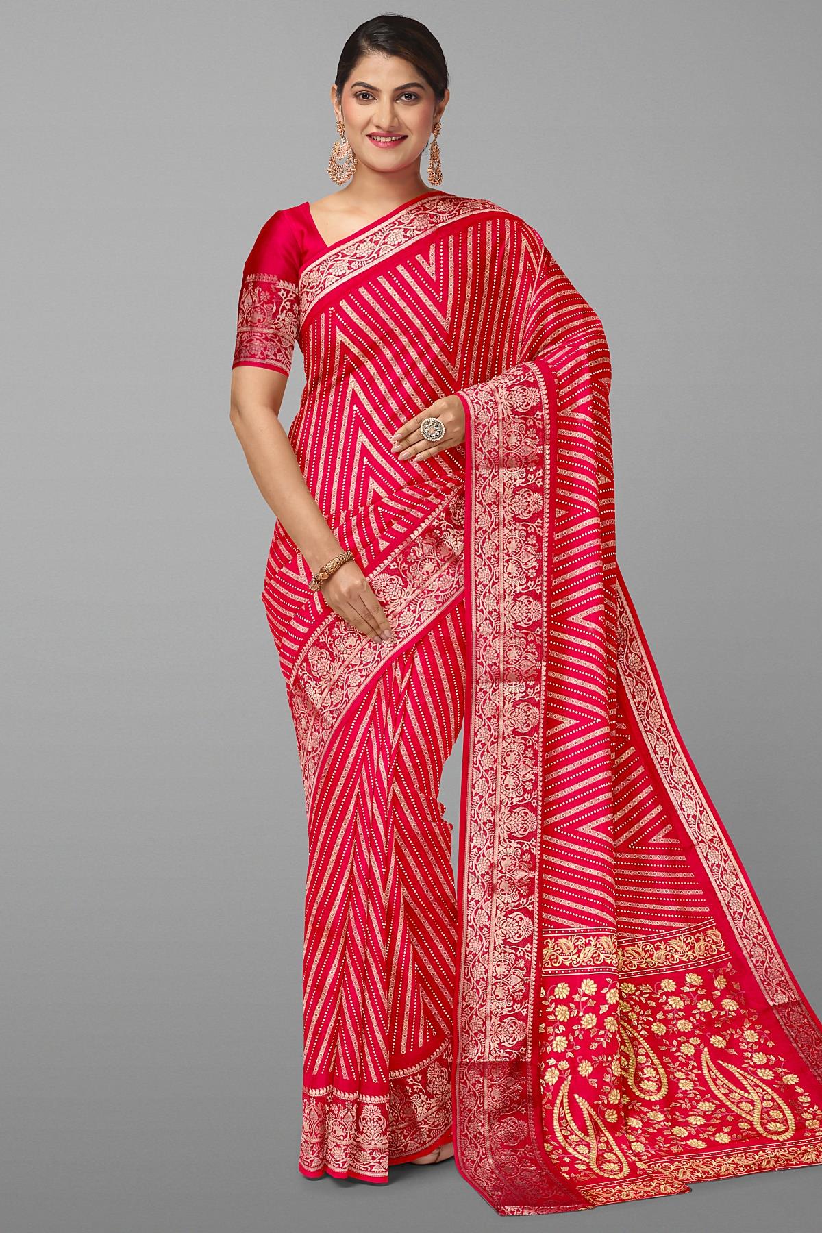 DARK PINK and OFF WHITE ZIG ZAG SILK BLEND Saree with FANCY