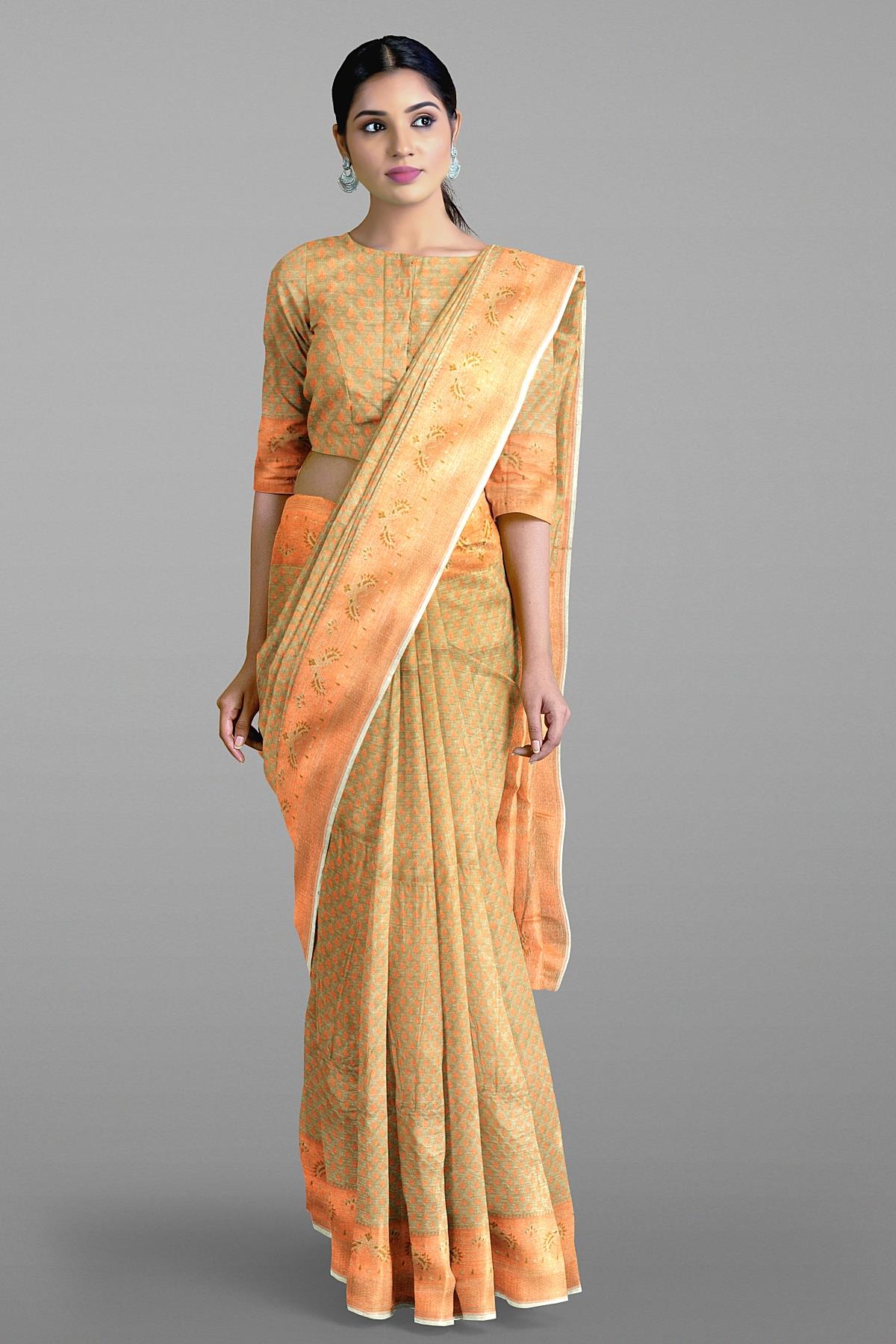 SLATE GREY and COPPER BROCADE BUTA SILK Saree with BANARASI FANCY