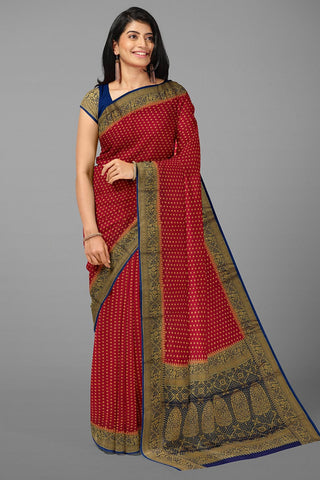 MAROON and NAVY BLUE BUTTIS GEORGETTE Saree with BANARASI