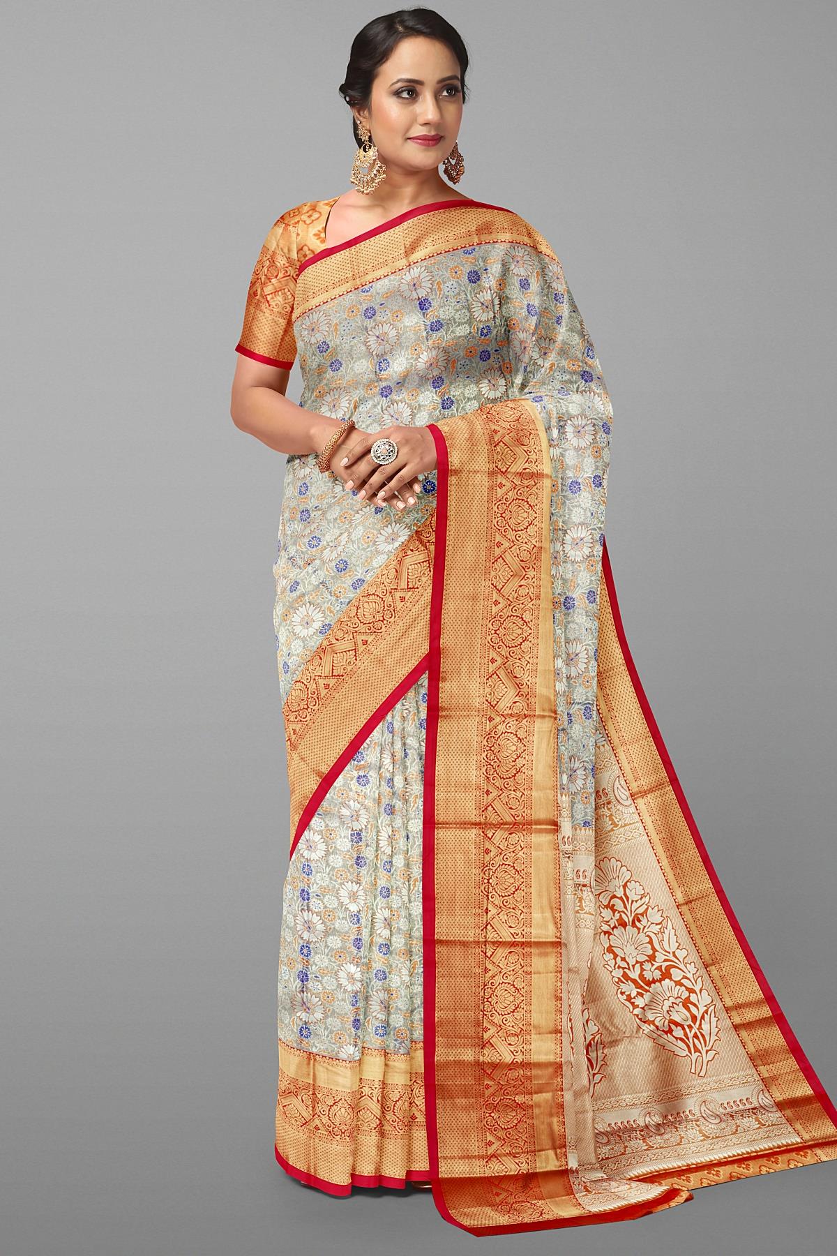 ROYAL BLUE and PINK BROCADE SILK Saree with KANCHIPURAM