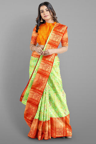 SEA GREEN and RED BROCADE TISSUE SILK Saree with KANCHIPURAM