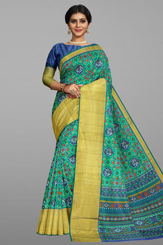 SEA GREEN and MULTI PATOLA SILK Saree with IKAT