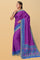 PURPLE and ROYAL BLUE PLAIN SILK Saree with IKAT